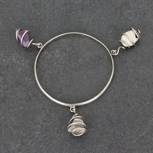 Purple Amethyst Agate Dangle Crystal Bangle | Vintage Sterling Silver 925 | 8.5"